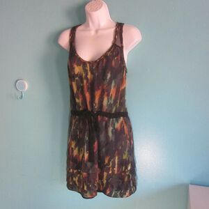 Charlie Jade Womens Size S 100% Silk Cool Summer Tank Dress Sheer Back Tie Waist